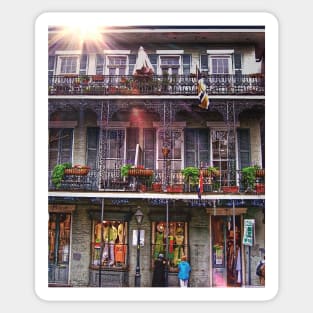 Sunny New Orleans French Quarter Nola Home with Iconic Blue Gray Architecture and Botanical Greenery in Southern Louisiana Sticker